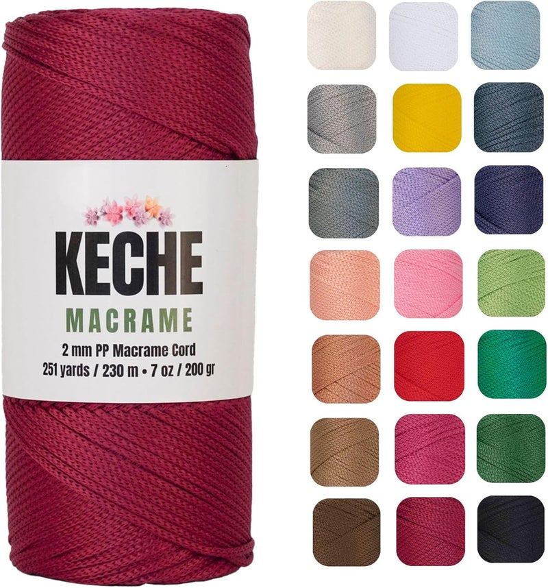 KECHE Macrame Cord | Macrame Supplies 2mm Polyester Macrame Rope Yarn for Table Runner Wall Décor Plant Hanging 251 Yards - Claret Red - Image 1